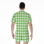 UFO Green And White Buffalo Check Print Men's Rompers