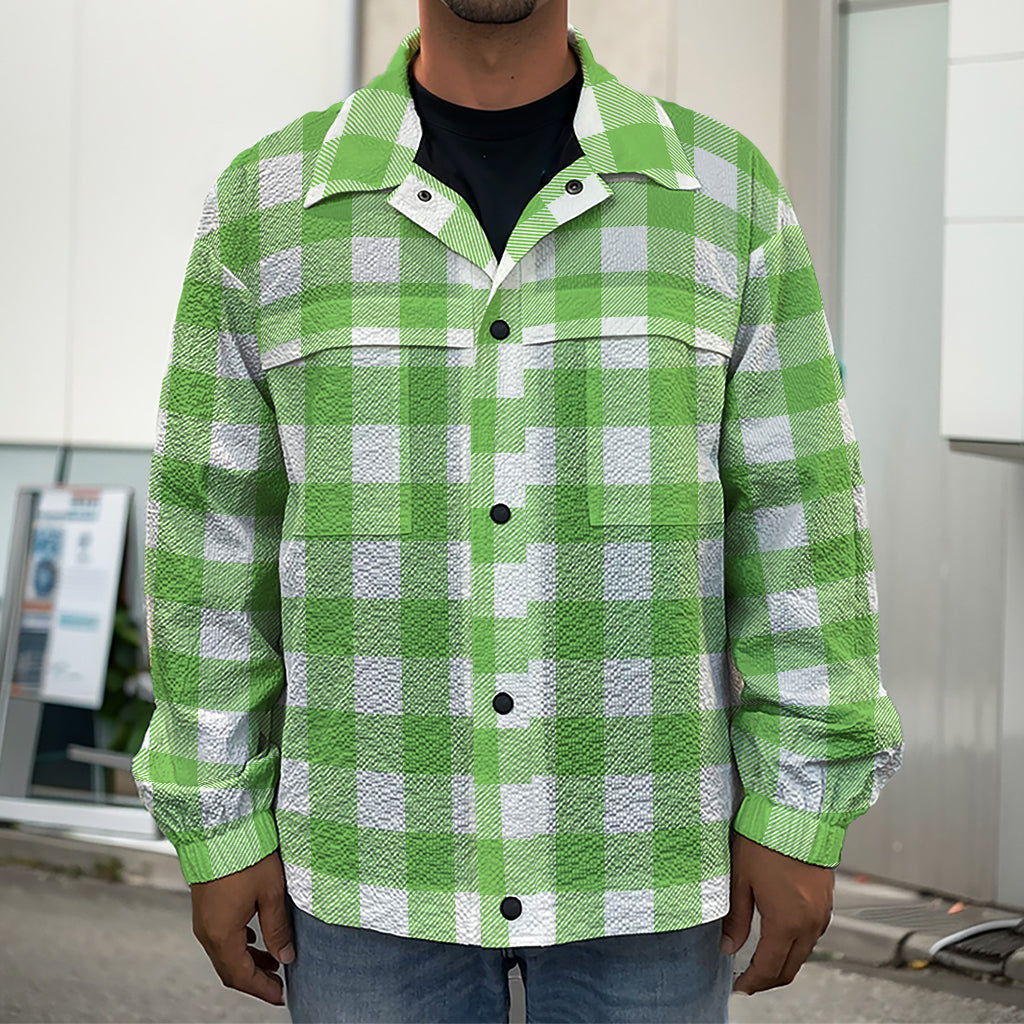 UFO Green And White Buffalo Check Print Men's Shirt Jacket