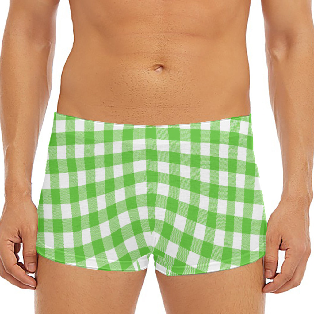 UFO Green And White Buffalo Check Print Men's Short Boxer Briefs