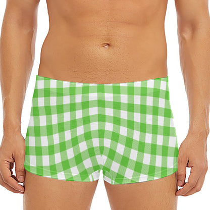 UFO Green And White Buffalo Check Print Men's Short Boxer Briefs