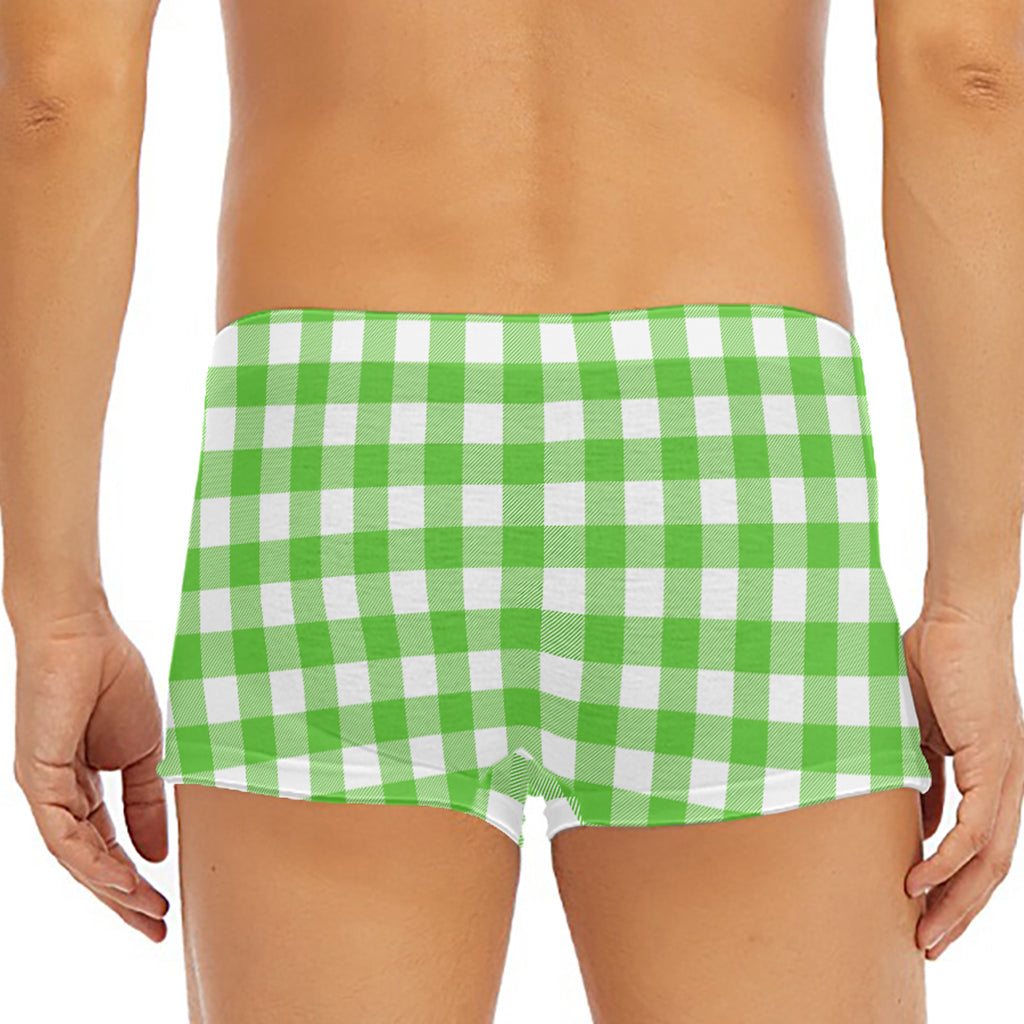 UFO Green And White Buffalo Check Print Men's Short Boxer Briefs