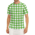 UFO Green And White Buffalo Check Print Men's Short Sleeve Rash Guard