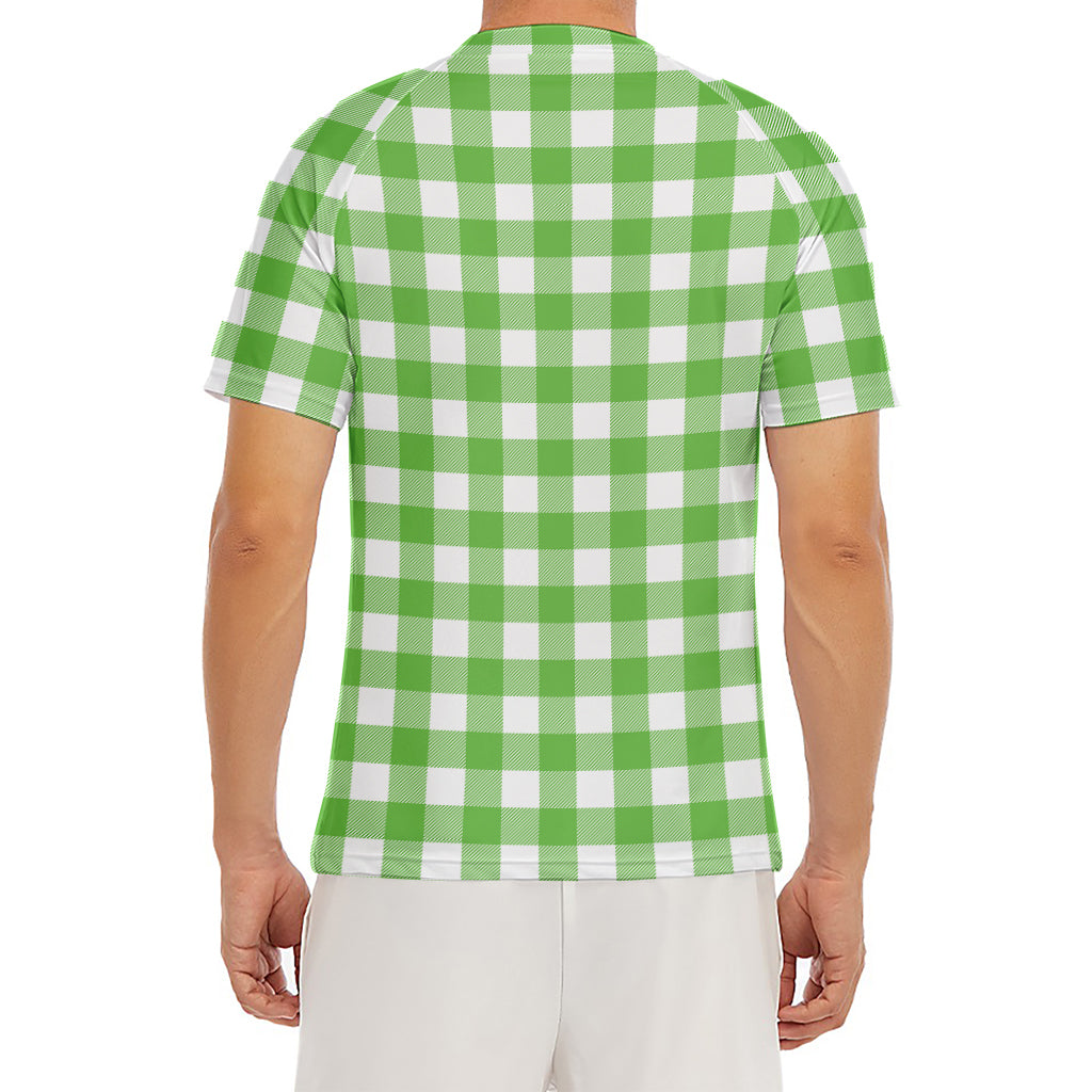 UFO Green And White Buffalo Check Print Men's Short Sleeve Rash Guard