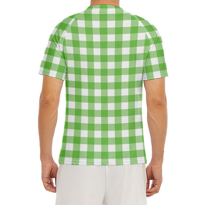 UFO Green And White Buffalo Check Print Men's Short Sleeve Rash Guard