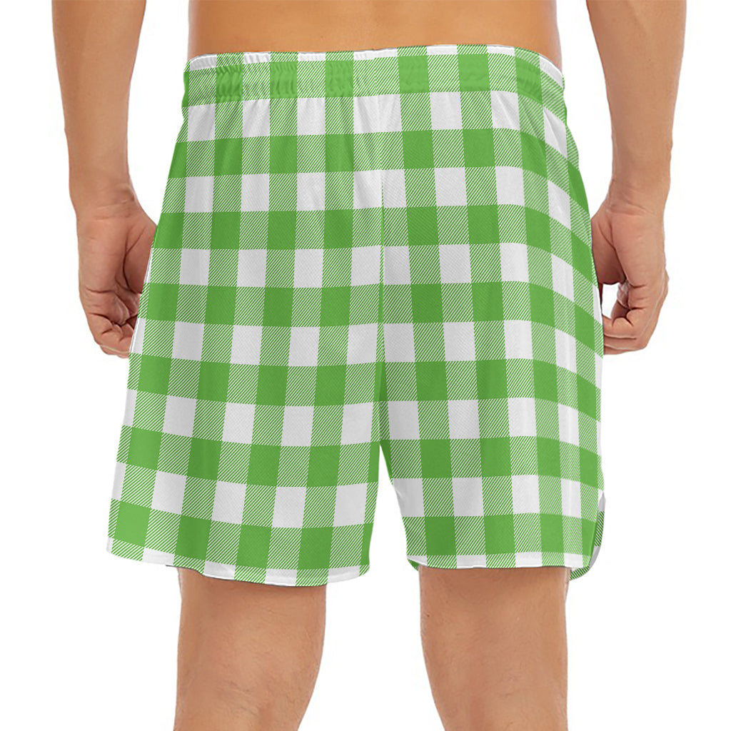 UFO Green And White Buffalo Check Print Men's Split Running Shorts