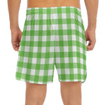 UFO Green And White Buffalo Check Print Men's Split Running Shorts