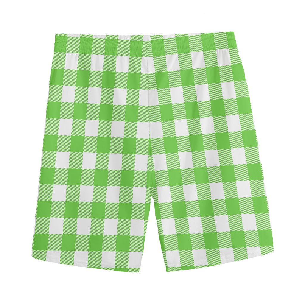 UFO Green And White Buffalo Check Print Men's Sports Shorts