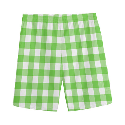 UFO Green And White Buffalo Check Print Men's Sports Shorts