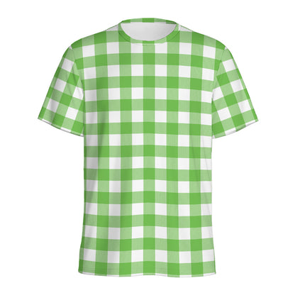 UFO Green And White Buffalo Check Print Men's Sports T-Shirt