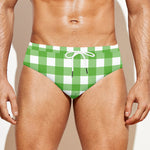 UFO Green And White Buffalo Check Print Men's Swim Briefs