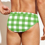 UFO Green And White Buffalo Check Print Men's Swim Briefs