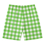 UFO Green And White Buffalo Check Print Men's Swim Trunks