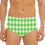 UFO Green And White Buffalo Check Print Men's Triangle Swim Briefs