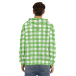 UFO Green And White Buffalo Check Print Men's Velvet Pullover Hoodie