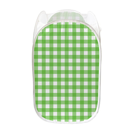 UFO Green And White Buffalo Check Print Mesh Laundry Hamper