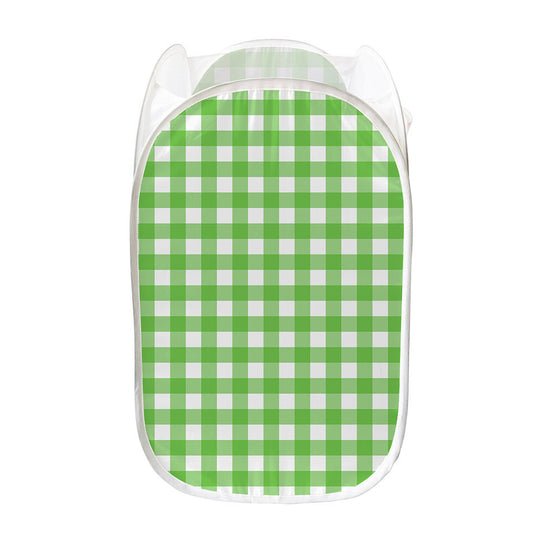 UFO Green And White Buffalo Check Print Mesh Laundry Hamper