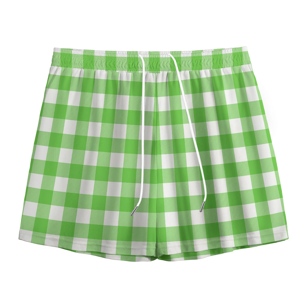 UFO Green And White Buffalo Check Print Mesh Shorts