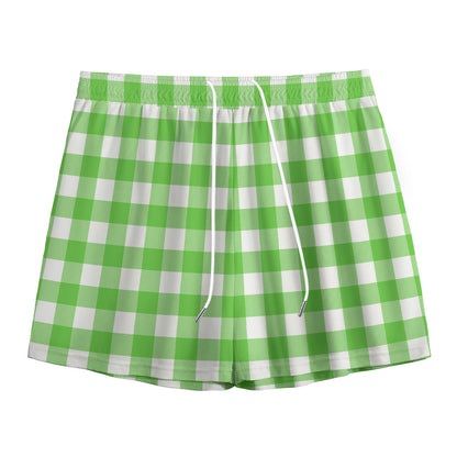 UFO Green And White Buffalo Check Print Mesh Shorts