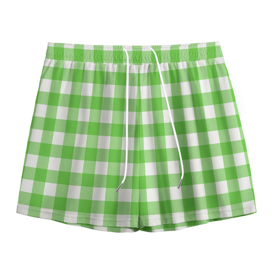 UFO Green And White Buffalo Check Print Mesh Shorts