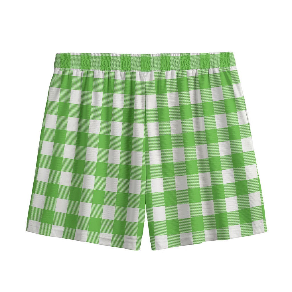 UFO Green And White Buffalo Check Print Mesh Shorts
