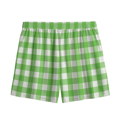UFO Green And White Buffalo Check Print Mesh Shorts
