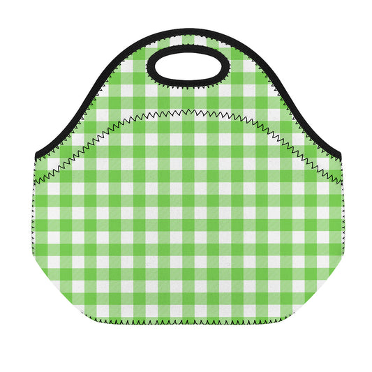UFO Green And White Buffalo Check Print Neoprene Lunch Bag