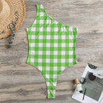 UFO Green And White Buffalo Check Print One Shoulder Bodysuit