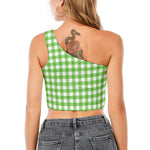UFO Green And White Buffalo Check Print One Shoulder Crop Top