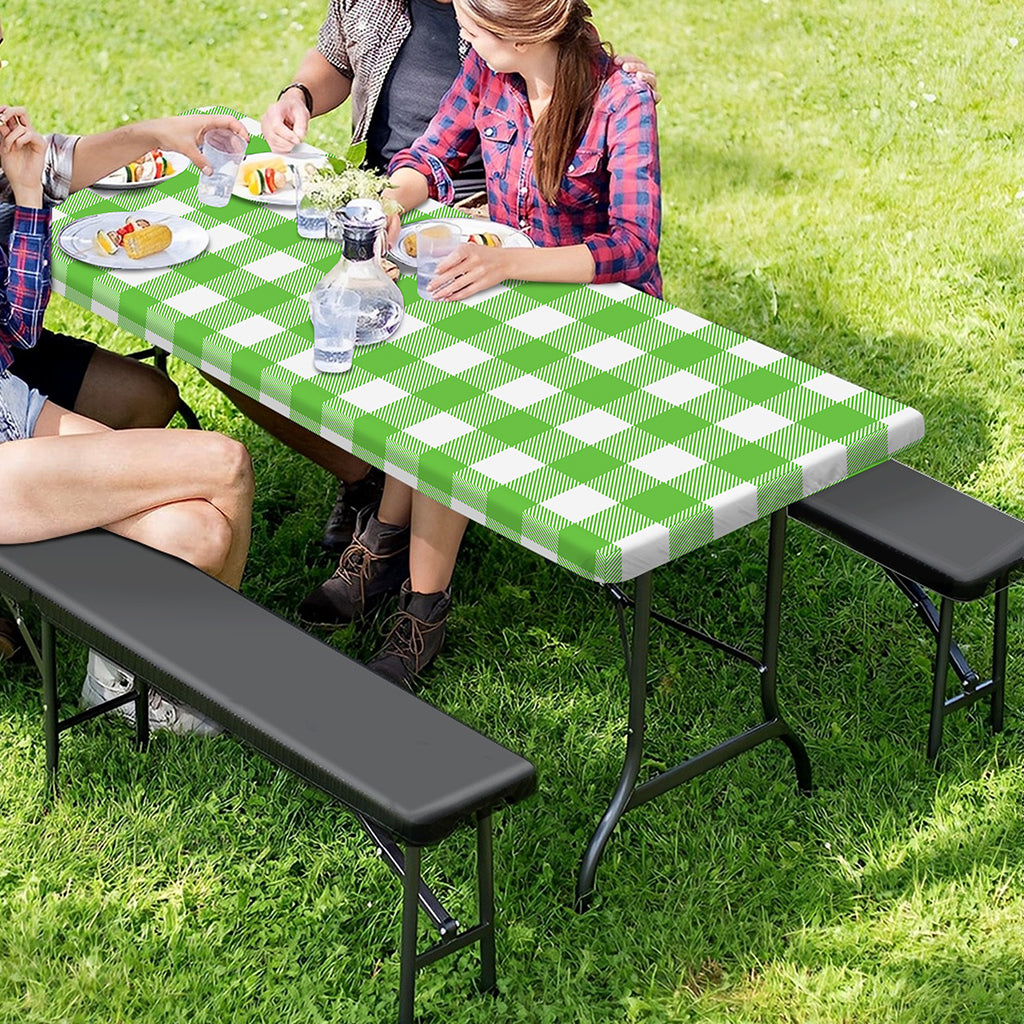 UFO Green And White Buffalo Check Print Picnic Table Cover