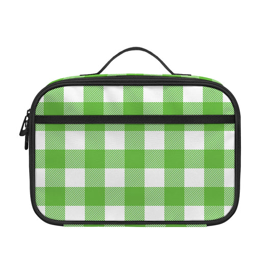 UFO Green And White Buffalo Check Print Portable Lunch Bag