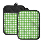 UFO Green And White Buffalo Check Print Pot Holders With Pocket