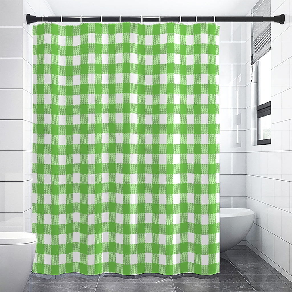 UFO Green And White Buffalo Check Print Premium Shower Curtain