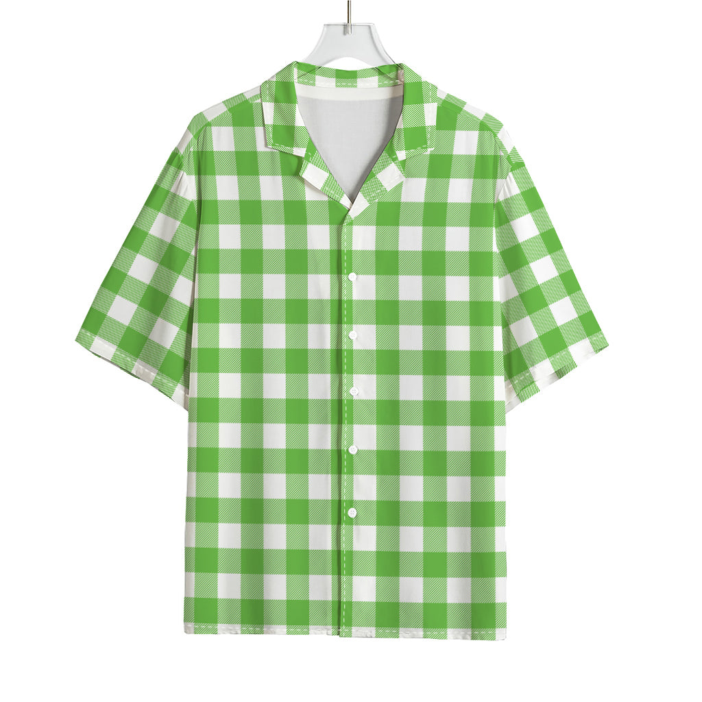 UFO Green And White Buffalo Check Print Rayon Hawaiian Shirt