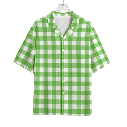 UFO Green And White Buffalo Check Print Rayon Hawaiian Shirt
