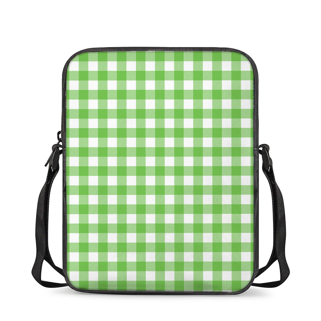 UFO Green And White Buffalo Check Print Rectangular Crossbody Bag