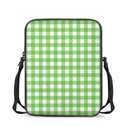 UFO Green And White Buffalo Check Print Rectangular Crossbody Bag
