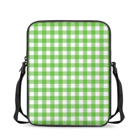 UFO Green And White Buffalo Check Print Rectangular Crossbody Bag