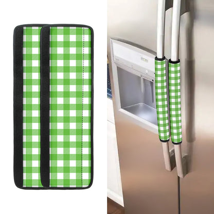 UFO Green And White Buffalo Check Print Refrigerator Handle Covers