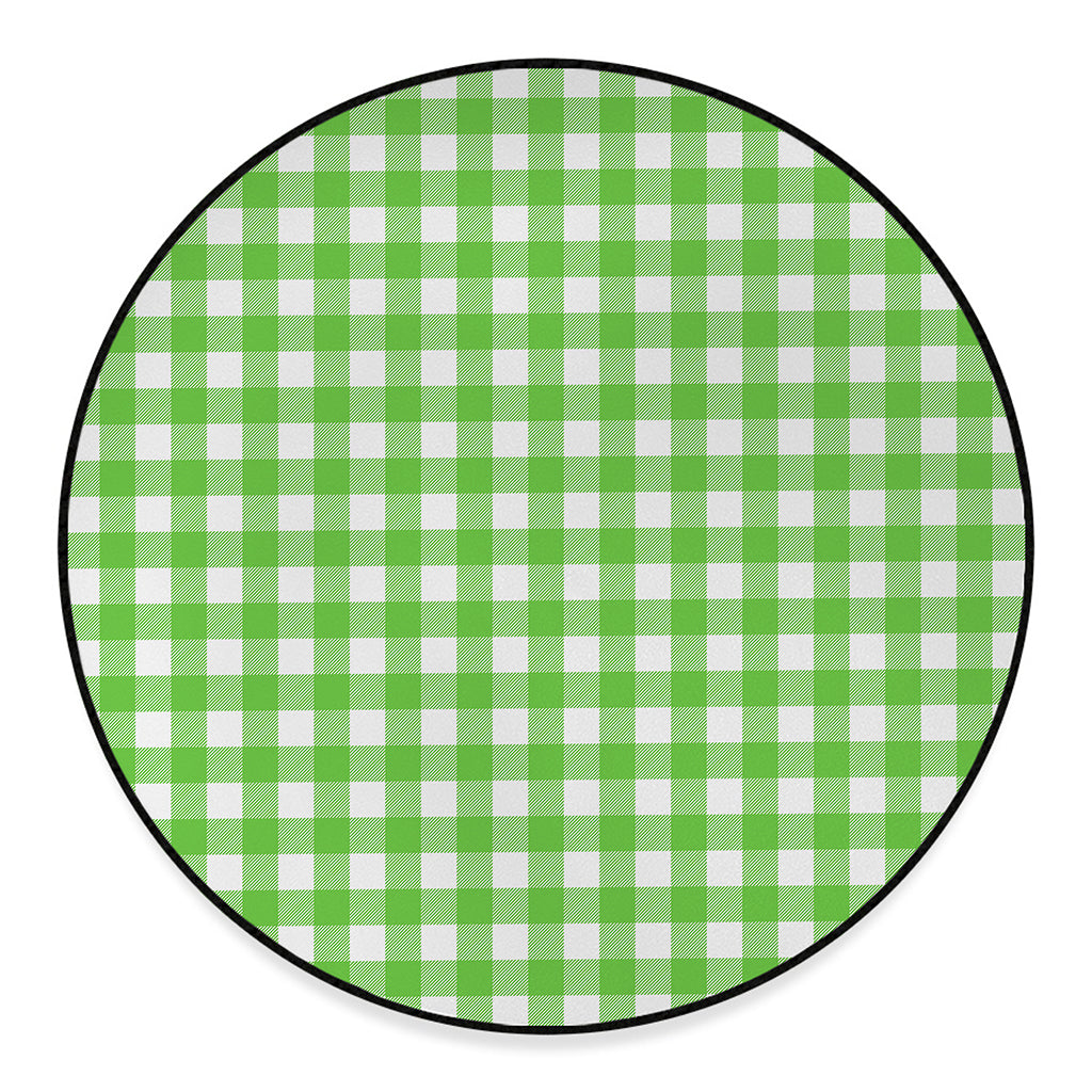 UFO Green And White Buffalo Check Print Round Floor Mat