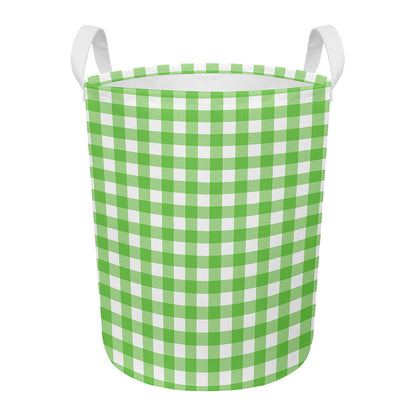 UFO Green And White Buffalo Check Print Round Laundry Basket