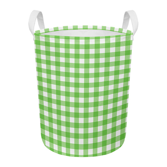 UFO Green And White Buffalo Check Print Round Laundry Basket