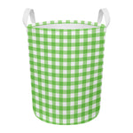 UFO Green And White Buffalo Check Print Round Laundry Basket