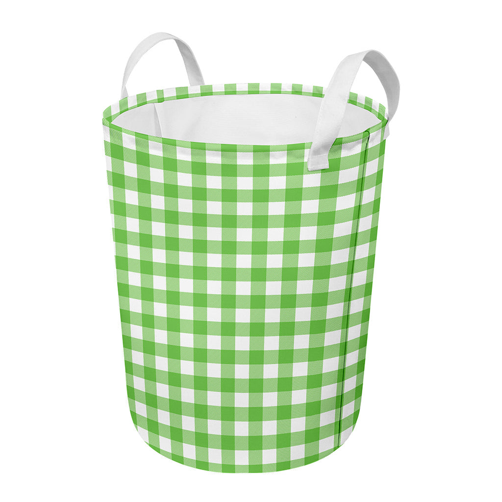 UFO Green And White Buffalo Check Print Round Laundry Basket