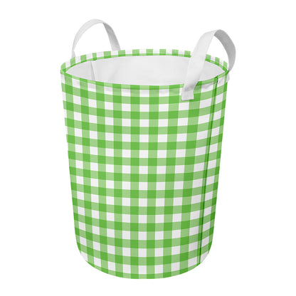 UFO Green And White Buffalo Check Print Round Laundry Basket