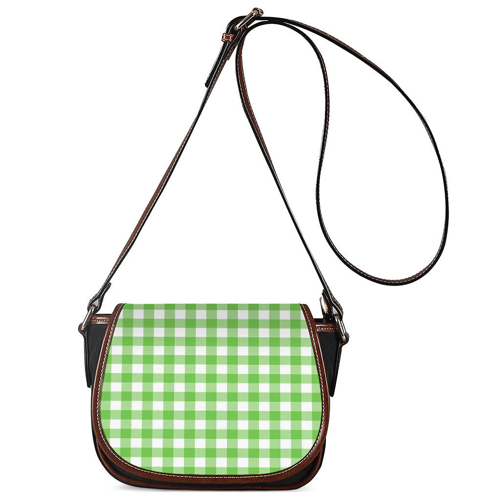 UFO Green And White Buffalo Check Print Saddle Bag