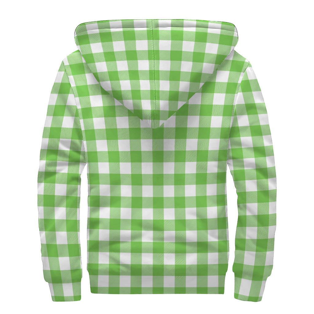 UFO Green And White Buffalo Check Print Sherpa Lined Zip Up Hoodie
