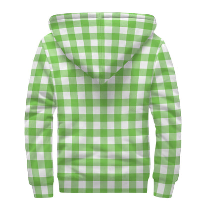 UFO Green And White Buffalo Check Print Sherpa Lined Zip Up Hoodie