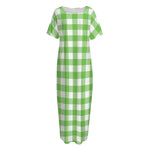 UFO Green And White Buffalo Check Print Short Sleeve Long Nightdress