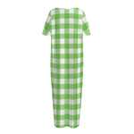 UFO Green And White Buffalo Check Print Short Sleeve Long Nightdress