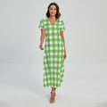 UFO Green And White Buffalo Check Print Short Sleeve Maxi Dress